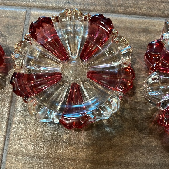 Vintage MCM cranberry  flash  glass nesting trinket bowls ashtrays - Picture 4 of 8